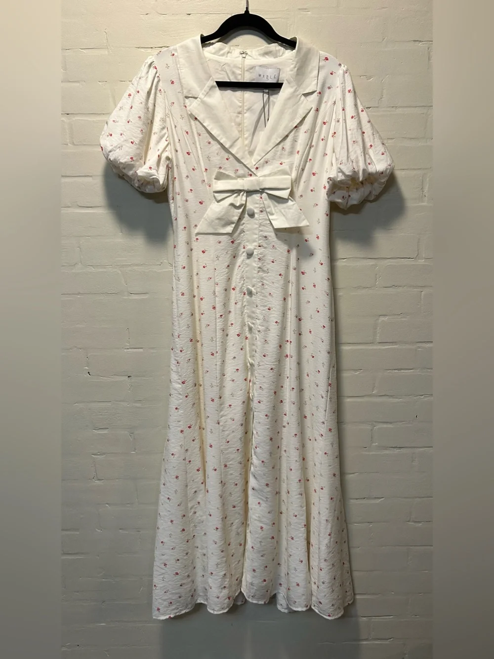 Mable Bayside Bow Front Puff Ditsy Floral Midi Cottagecore Coquette Dress M - Picture 3 of 14